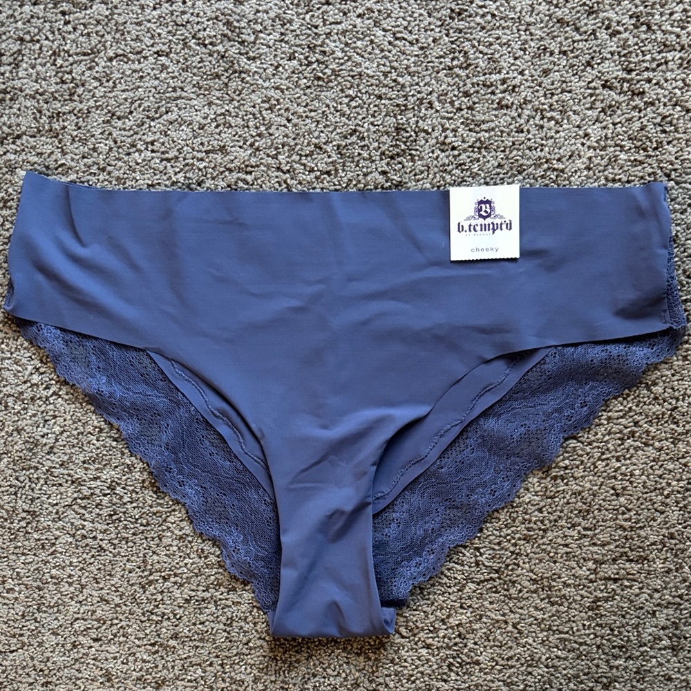 NWT New B Tempted blue Lace Accent cheeky panties sz L
